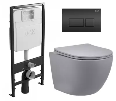 Комплект 3 в 1 инсталляция D&K DI8055119 + Унитаз подвесной Vincea Globo VT1-14SMG + Кнопка прямоугольная черная