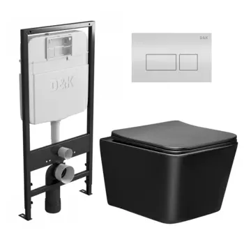 Комплект 3 в 1 инсталляция D&K DI8055119 + Унитаз подвесной Vincea Q-Line VT1-12MB + Кнопка прямоугольная белая
