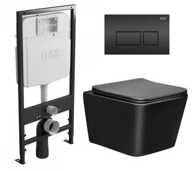 Комплект 3 в 1 инсталляция D&K DI8055119 + Унитаз подвесной Vincea Q-Line VT1-12MB + Кнопка прямоугольная черная