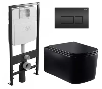 Комплект 3 в 1 инсталляция D&K DI8055119 + Унитаз подвесной Vincea Ultra Rimless VT1-32MB + Кнопка прямоугольная черная