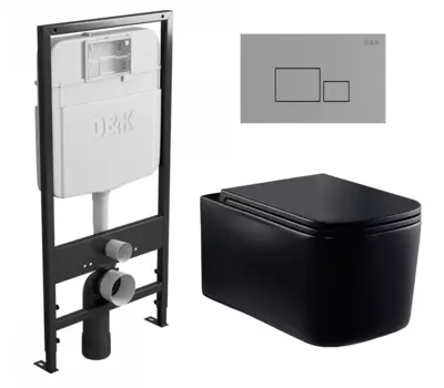 Комплект 3 в 1 инсталляция D&K DI8055119 + Унитаз подвесной Vincea Ultra Rimless VT1-32MB + Кнопка прямоугольная хром