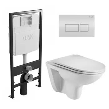 Комплект 3 в 1 инсталляция D&K DI8055119 + Унитаз подвесной WeltWasser Baarbach 004 GL-WT + Кнопка прямоугольная белая