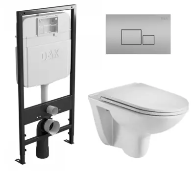 Комплект 3 в 1 инсталляция D&K DI8055119 + Унитаз подвесной WeltWasser Baarbach 004 GL-WT + Кнопка прямоугольная матовый хром