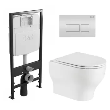 Комплект 3 в 1 инсталляция D&K DI8055119 + Унитаз подвесной WeltWasser Erlenbach 004 GL-WT + Кнопка прямоугольная белая