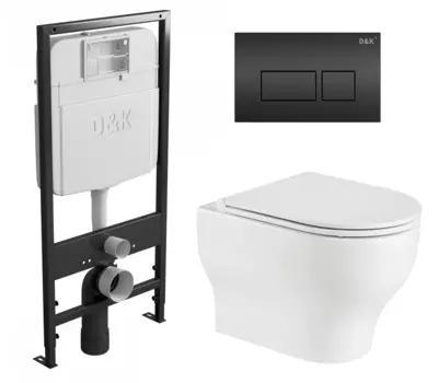 Комплект 3 в 1 инсталляция D&K DI8055119 + Унитаз подвесной WeltWasser Erlenbach 004 GL-WT + Кнопка прямоугольная черная