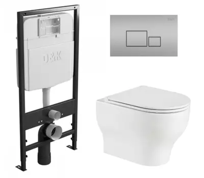 Комплект 3 в 1 инсталляция D&K DI8055119 + Унитаз подвесной WeltWasser Erlenbach 004 GL-WT + Кнопка прямоугольная матовый хром