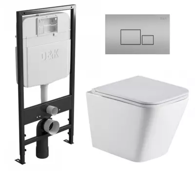 Комплект 3 в 1 инсталляция D&K DI8055119 + Унитаз подвесной WeltWasser Gelbach 043 GL-WT + Кнопка прямоугольная матовый хром