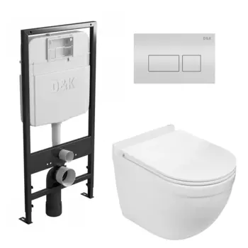 Комплект 3 в 1 инсталляция D&K DI8055119 + Унитаз подвесной WeltWasser Heimbach 041 GL-WT + Кнопка прямоугольная белая