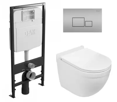 Комплект 3 в 1 инсталляция D&K DI8055119 + Унитаз подвесной WeltWasser Heimbach 041 GL-WT + Кнопка прямоугольная матовый хром
