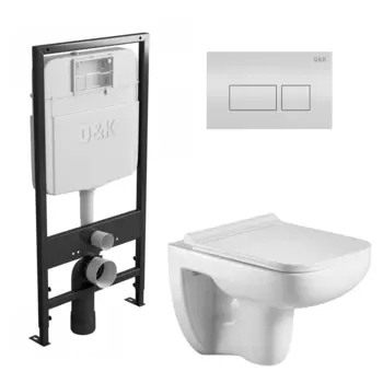 Комплект 3 в 1 инсталляция D&K DI8055119 + Унитаз подвесной WeltWasser Kehlbach 004 GL-WT + Кнопка прямоугольная белая