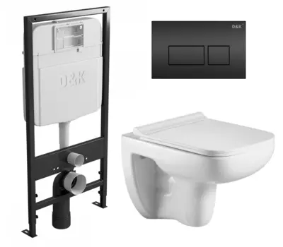 Комплект 3 в 1 инсталляция D&K DI8055119 + Унитаз подвесной WeltWasser Kehlbach 004 GL-WT + Кнопка прямоугольная черная
