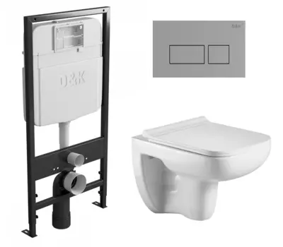 Комплект 3 в 1 инсталляция D&K DI8055119 + Унитаз подвесной WeltWasser Kehlbach 004 GL-WT + Кнопка прямоугольная хром