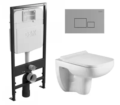 Комплект 3 в 1 инсталляция D&K DI8055119 + Унитаз подвесной WeltWasser Kehlbach 004 GL-WT + Кнопка прямоугольная хром