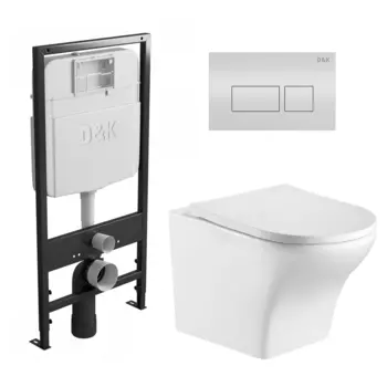 Комплект 3 в 1 инсталляция D&K DI8055119 + Унитаз подвесной WeltWasser Odenbach 004 GL-WT + Кнопка прямоугольная белая
