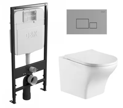 Комплект 3 в 1 инсталляция D&K DI8055119 + Унитаз подвесной WeltWasser Odenbach 004 GL-WT + Кнопка прямоугольная хром