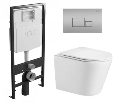 Комплект 3 в 1 инсталляция D&K DI8055119 + Унитаз подвесной WeltWasser Salzbach 041 GL-WT + Кнопка прямоугольная матовый хром