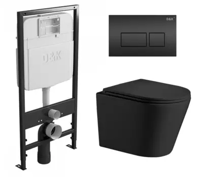 Комплект 3 в 1 инсталляция D&K DI8055119 + Унитаз подвесной WeltWasser Salzbach 041 MT-BL + Кнопка прямоугольная черная