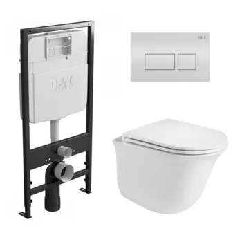 Комплект 3 в 1 инсталляция D&K DI8055119 + Унитаз подвесной WeltWasser Telbach 004 GL-WT + Кнопка прямоугольная белая