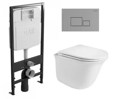 Комплект 3 в 1 инсталляция D&K DI8055119 + Унитаз подвесной WeltWasser Telbach 004 GL-WT + Кнопка прямоугольная хром
