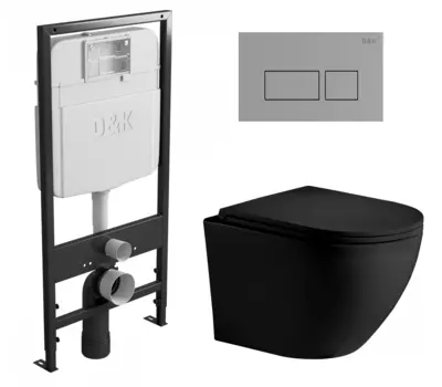 Комплект 3 в 1 инсталляция D&K DI8055119 + Унитаз подвесной Weltwasser WW Merzbach 041 MT-BL + Кнопка прямоугольная хром
