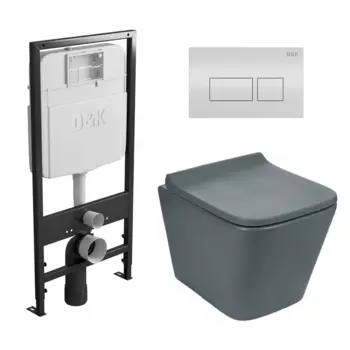 Комплект 3 в 1 инсталляция D&K DI8055119 + Унитаз подвесной Weltwasser WW SK Gelbach 041 MT-GR + Кнопка прямоугольная белая