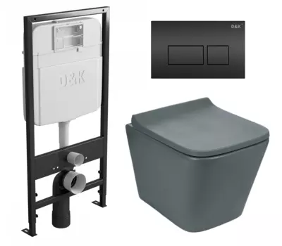 Комплект 3 в 1 инсталляция D&K DI8055119 + Унитаз подвесной Weltwasser WW SK Gelbach 041 MT-GR + Кнопка прямоугольная черная