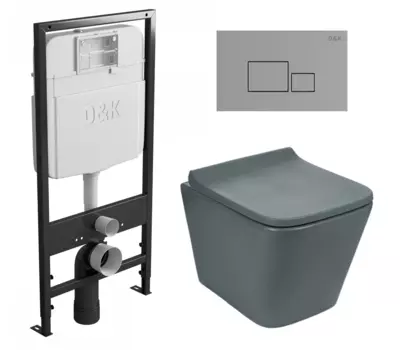 Комплект 3 в 1 инсталляция D&K DI8055119 + Унитаз подвесной Weltwasser WW SK Gelbach 041 MT-GR + Кнопка прямоугольная хром