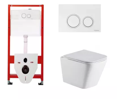 Комплект 3 в 1 инсталляция для унитазов Tece Tecespring S955103 + Унитаз подвесной WeltWasser Merzbach 043 GL-WT с кнопкой глянцевой белой