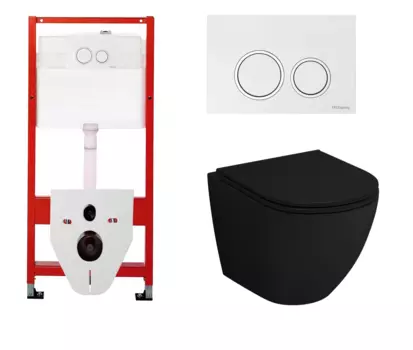 Комплект 3 в 1 инсталляция для унитазов Tece Tecespring S955103 + Унитаз подвесной Grossman GR-4455BMS черный с кнопкой глянцевой белой