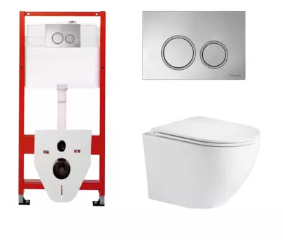 Комплект 3 в 1 инсталляция для унитазов Tece Tecespring S955101 + Унитаз подвесной WeltWasser Merzbach 043 GL-WT с кнопкой глянцевой хром