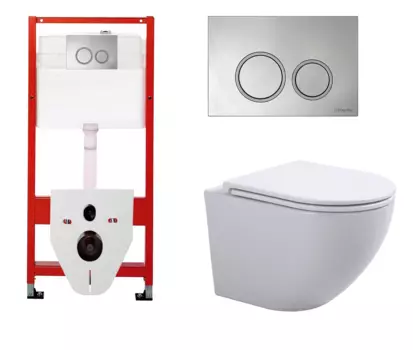 Комплект 3 в 1 инсталляция для унитазов Tece Tecespring S955101 + Унитаз подвесной SinteSi EVI с кнопкой глянцевой хром