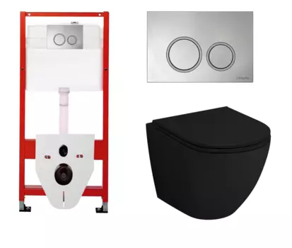 Комплект 3 в 1 инсталляция для унитазов Tece Tecespring S955101 + Унитаз подвесной Grossman GR-4455BMS черный с кнопкой глянцевой хром