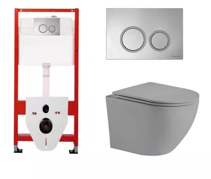 Комплект 3 в 1 инсталляция для унитазов Tece Tecespring S955101 + Унитаз подвесной Weltwasser WW Merzbach 043 MT-GR серый с кнопкой глянцевой хром