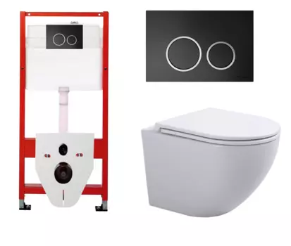 Комплект 3 в 1 инсталляция для унитазов Tece Tecespring S955102 + Унитаз подвесной SinteSi EVI с кнопкой черной матовой