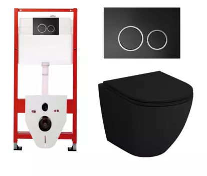 Комплект 3 в 1 инсталляция для унитазов Tece Tecespring S955102 + Унитаз подвесной Grossman GR-4455BMS черный с кнопкой черной матовой