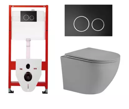 Комплект 3 в 1 инсталляция для унитазов Tece Tecespring S955102 + Унитаз подвесной Weltwasser WW Merzbach 043 MT-GR серый с кнопкой черной матовой