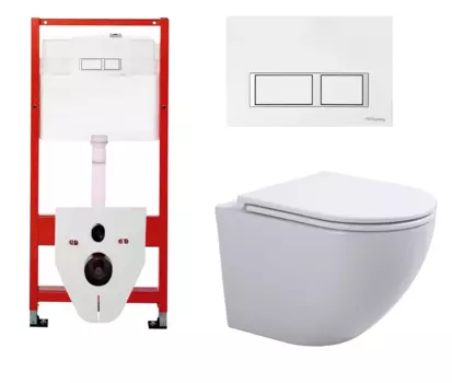 Комплект 3 в 1 инсталляция для унитазов Tece Tecespring S955203 + Унитаз подвесной SinteSi EVI с кнопкой глянцевой белой