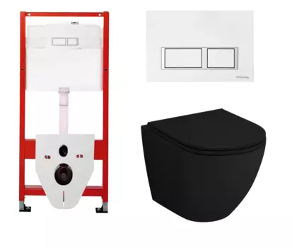 Комплект 3 в 1 инсталляция для унитазов Tece Tecespring S955203 + Унитаз подвесной Grossman GR-4455BMS черный с кнопкой глянцевой белой