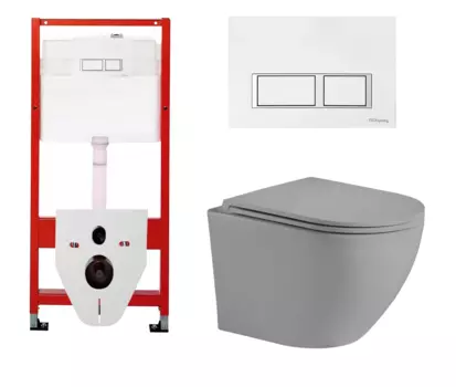 Комплект 3 в 1 инсталляция для унитазов Tece Tecespring S955203 + Унитаз подвесной Weltwasser WW Merzbach 043 MT-GR серый с кнопкой глянцевой белой