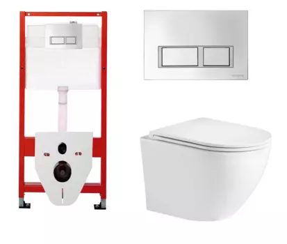 Комплект 3 в 1 инсталляция для унитазов Tece Tecespring S955201 + Унитаз подвесной WeltWasser Merzbach 043 GL-WT с кнопкой глянцевой хром