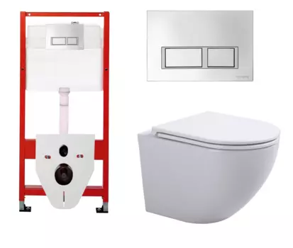 Комплект 3 в 1 инсталляция для унитазов Tece Tecespring S955201 + Унитаз подвесной SinteSi EVI с кнопкой глянцевой хром