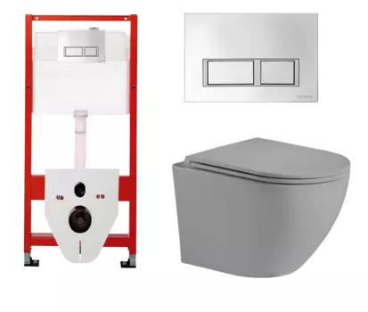 Комплект 3 в 1 инсталляция для унитазов Tece Tecespring S955201 + Унитаз подвесной Weltwasser WW Merzbach 043 MT-GR серый с кнопкой глянцевой хром