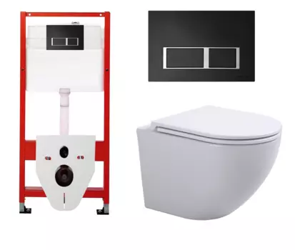 Комплект 3 в 1 инсталляция для унитазов Tece Tecespring S955202 + Унитаз подвесной SinteSi EVI с кнопкой черной матовой