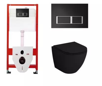 Комплект 3 в 1 инсталляция для унитазов Tece Tecespring S955202 + Унитаз подвесной Grossman GR-4455BMS черный с кнопкой черной матовой