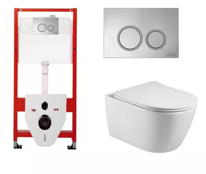 Комплект 3 в 1 инсталляция для унитазов Tece Tecespring S955101 + Унитаз подвесной Акватек Вега AQ1905-00 с кнопкой глянцевой хром