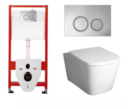 Комплект 3 в 1 инсталляция для унитазов Tece Tecespring S955101 + Унитаз подвесной BelBagno Albano BB120CHR с кнопкой глянцевой хром