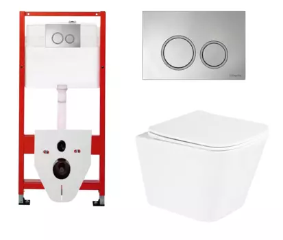 Комплект 3 в 1 инсталляция для унитазов Tece Tecespring S955101 + Унитаз подвесной BelBagno Due BB3103CHR/SC с кнопкой глянцевой хром
