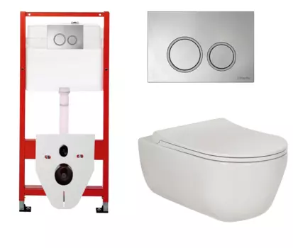 Комплект 3 в 1 инсталляция для унитазов Tece Tecespring S955101 + Унитаз подвесной Berges Wasserhaus Ego XL 082118 с кнопкой глянцевой хром