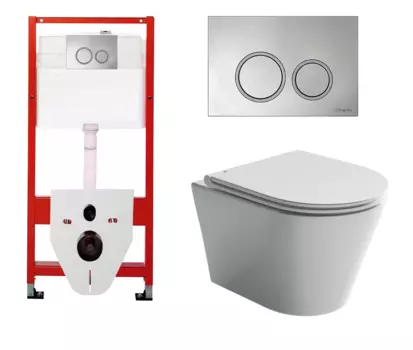 Комплект 3 в 1 инсталляция для унитазов Tece Tecespring S955101 + Унитаз подвесной Ceramica Nova Forma CN3009 с кнопкой глянцевой хром