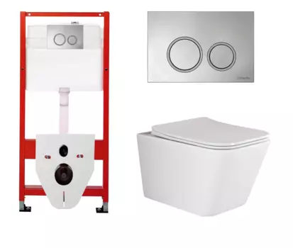 Комплект 3 в 1 инсталляция для унитазов Tece Tecespring S955101 + Унитаз подвесной Ceramica Nova Metric Rimless CN3007 с кнопкой глянцевой хром